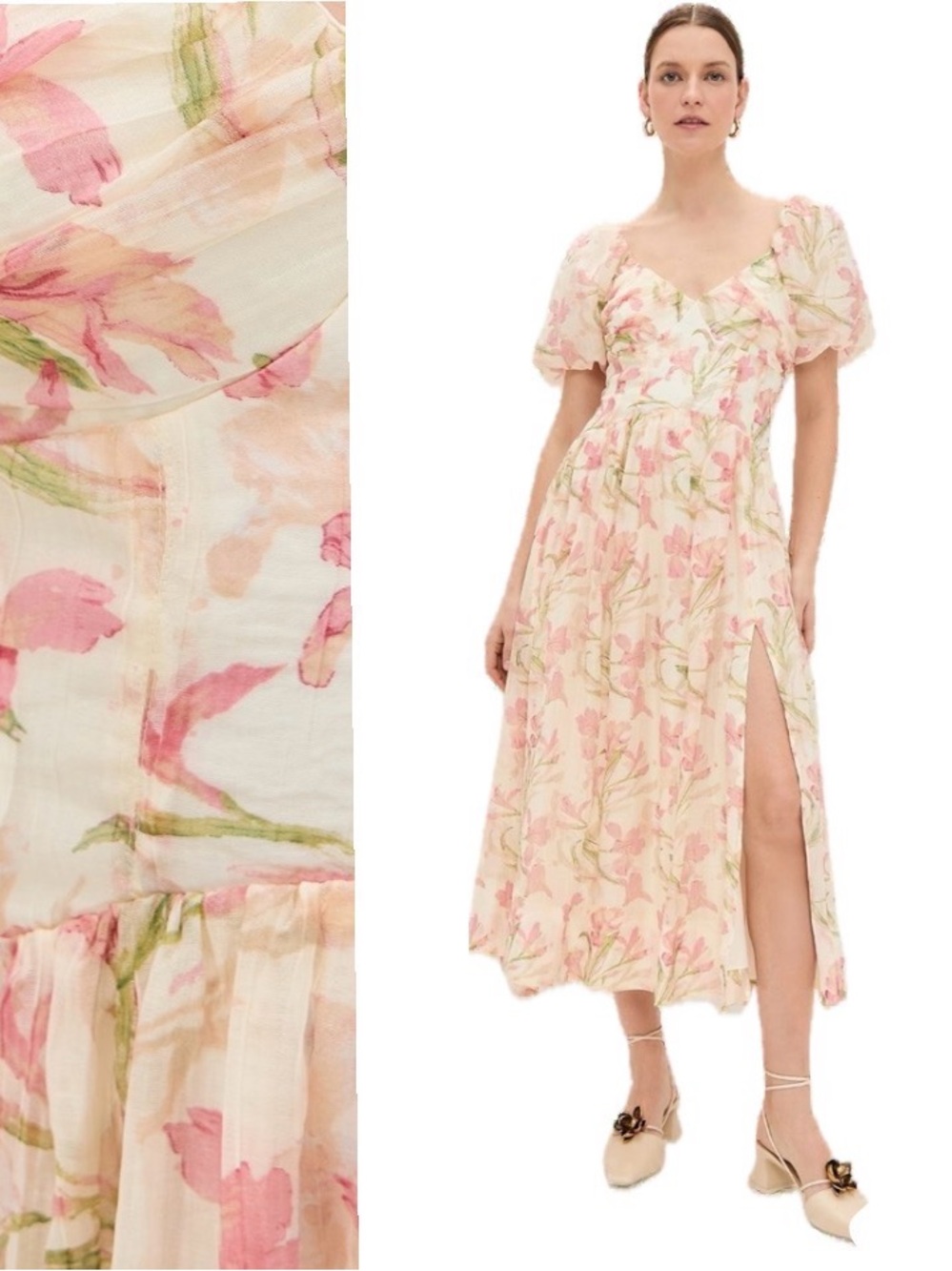 ASTR The Label, Cecilia  Floral Puff Sleeve Midi Dress, Size Medium EUC